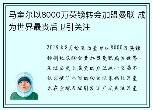 马奎尔以8000万英镑转会加盟曼联 成为世界最贵后卫引关注 马奎尔以8000万英镑转会加盟曼联 成为世界最贵后卫引关注